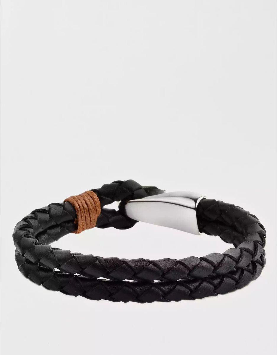 Bijoux American Eagle Stainless Steel Braided Cuir Bracelet Noir Homme | NAI-29703860